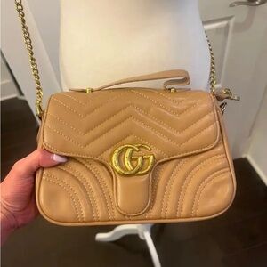 Tan Quilted Leather Shoulder Bag